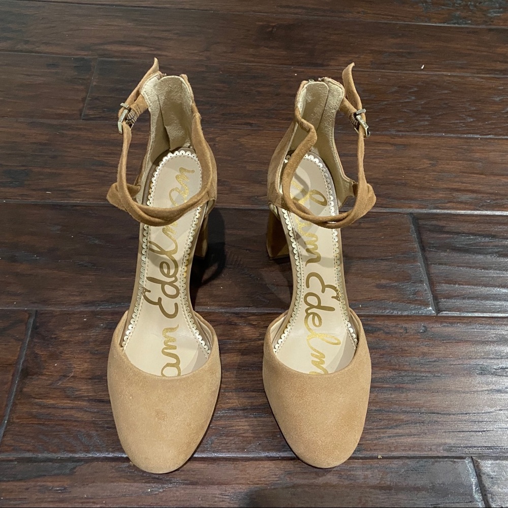 Sam Edelman Women's Simmons Golden Caramel Suede Ankle-Strappy Sandals Size 8.5 - Picture 5 of 12